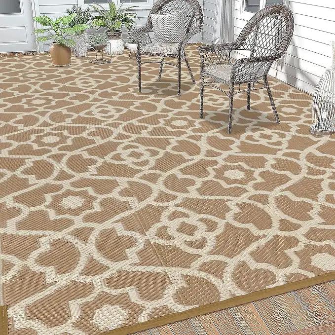 HEBE Outdoor Rug Waterproof 8x10, Plastic Straw Rug Camping Rug, Reversible Outdoor Patio Rugs RV Mat Clearance, Indoor Outside Floor Carpet for Porch,Deck,Camper,Balcony,Backyard by GreenHaven Gardens