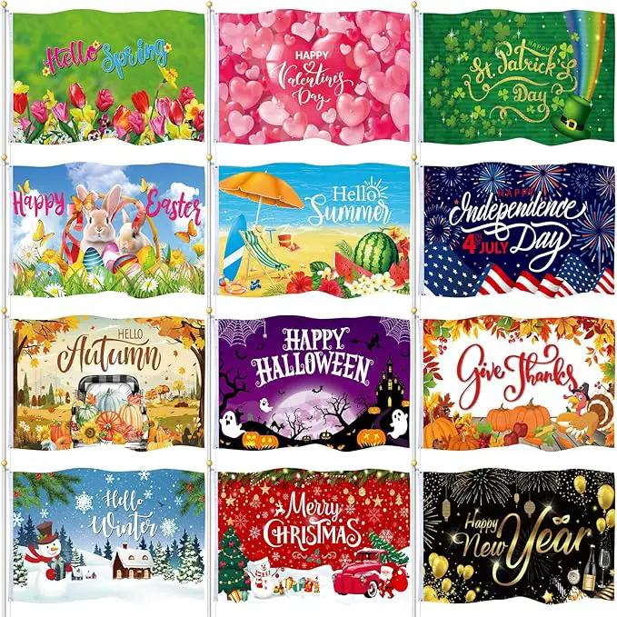 12 Pcs Seasonal Garden Flag 3 x 5 ft Yard Flags for Outside Double Sided Holiday Banner with Grommets for Spring Summer 4th of July Outdoor Banner Decorations by GreenHaven Gardens