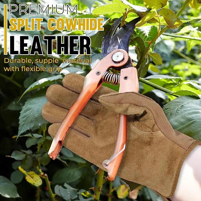 HANDLANDY Leather Work Gloves for Men & Women, Reinforced Durable Garden Gloves, Cowhide Working Glove for Gardening by GreenHaven Gardens
