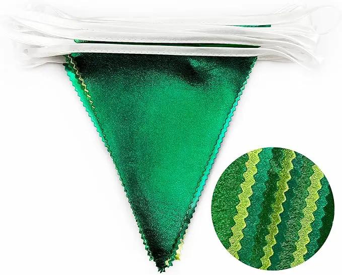 Gradient Green Party Decorations Metallic Fabric Ombre Green Triangle Pennant Banner Flag Bunting for Graduation Birthday Retirement Wedding Bachelorette Spring Summer St Patrick's Day Party Supplies by GreenHaven Gardens