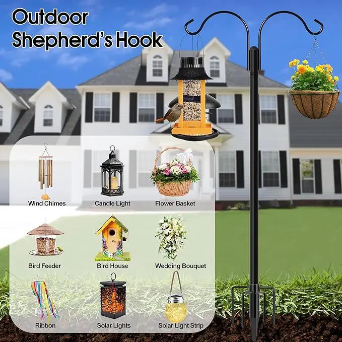Ottsuls Bird Feeder Pole, 2 Pack 92 INCH Double Shepherds Hooks for Outdoor, with 5 Base Prongs Heavy Duty Tall Garden Planter Hooks for Hanging Flower Basket, Lantern, Hummingbird Feeder by GreenHaven Gardens