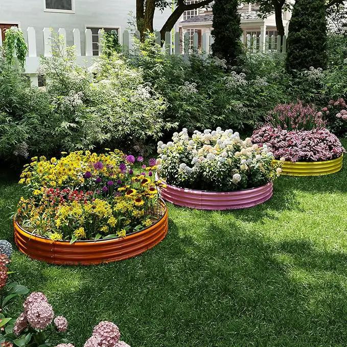 Galvanized Metal Planter Round Raised Garden Bed Kit for Gardening Outdoor，3x3x1ft Grow Garden Box Raised Flower Bed，Round Galvanized Planter Outdoor Large Metal Fire Pit Ring by GreenHaven Gardens