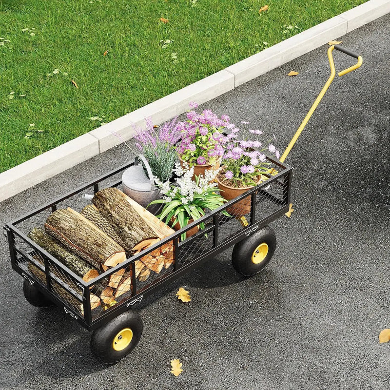 900 LBS Garden Dump Cart with Removable Sidewalls, Heavy Duty Steel Dump Wagon with 180° Swivel Handle & 10-inch Tires, Yard Cart Utility Wheelbarrow for Backyard Farm by GreenHaven Gardens