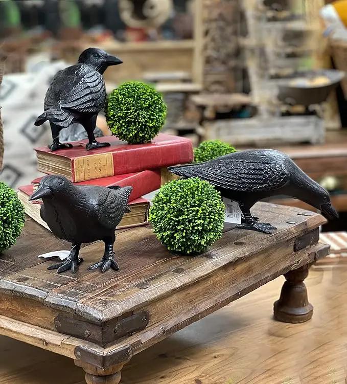 NACH Cast Iron Crow Statue, Head Down Raven, Large Garden Statues, Crow Garden Sculpture, Bird Figurines Home Decor, Crow Decor, Raven Decor, Black Bird Statue, 10 x 3.5 x 6 inches, JS-90-7117 by GreenHaven Gardens