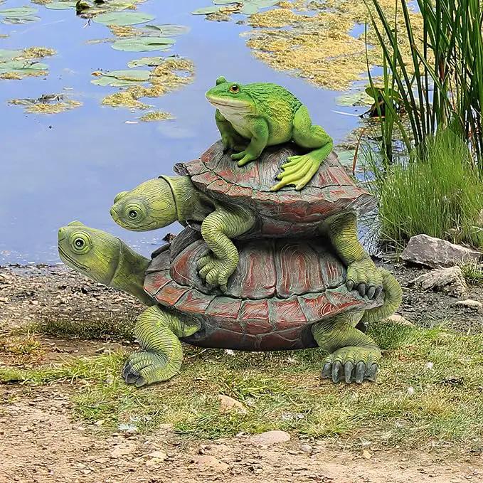 Design Toscano In Good Company Frog and Turtles Garden Animal Statue, 11 Inch Long, 8 Inch Tall, Cast Stone Resin, Full Color Finish by GreenHaven Gardens