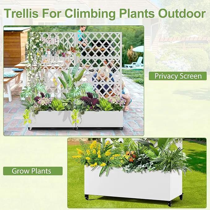 Metal Planter Trellis Box with Wheels & Drain Plug Outdoor Raised Garden Bed Patio Privacy Screen with Planter for Climbing Plants, Vegetables 73"x35"x16" White-Diamond by GreenHaven Gardens