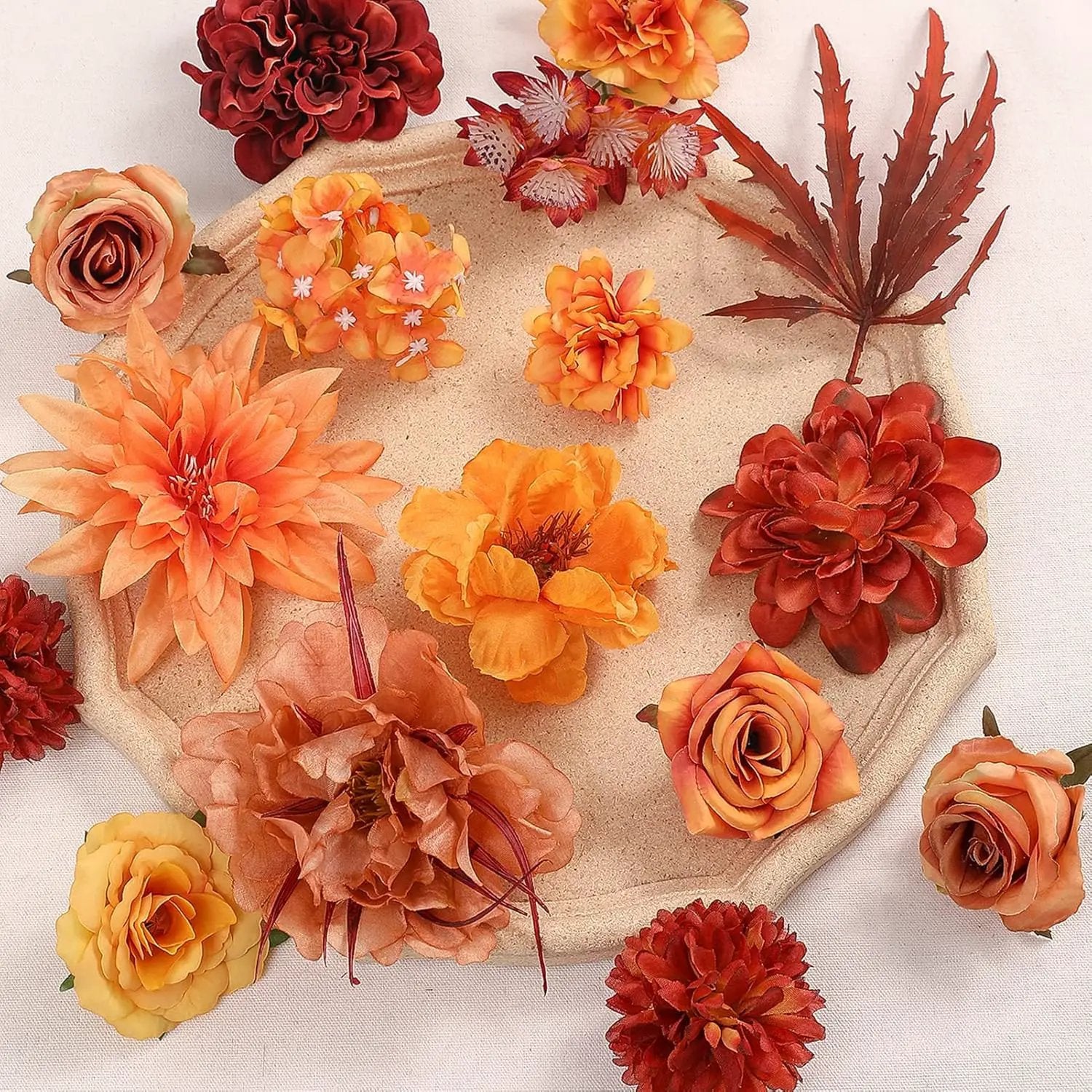 Artificial Flowers 25pcs Real Looking Red Silk Fake Flowers Combo with Stems for DIY Wedding Bouquets Bridal Shower Centerpieces Party Decorations (Orange) by GreenHaven Gardens