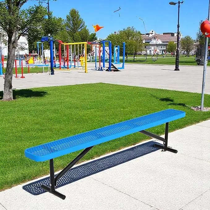 96" L Outdoor Metal Benches, Heavy Duty Garden Park Bench for Outside, Expanded Metal, Commercial Benches Mesh Bench for Shopping Mall, Store, Lawn, Park, Patio, Deck, Garden (Blue, 8FT) by GreenHaven Gardens