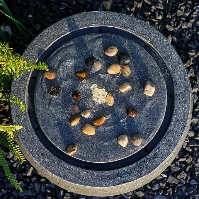 Garden Water Fountain Outdoor Bubbler Water Feature Indoor with Lights & Pump and Pebbles Waterfall Fountains Concrete Effect for Patio Deck Yard Home Decor Gray, 18 "L x 18" W x 11.5" H by GreenHaven Gardens