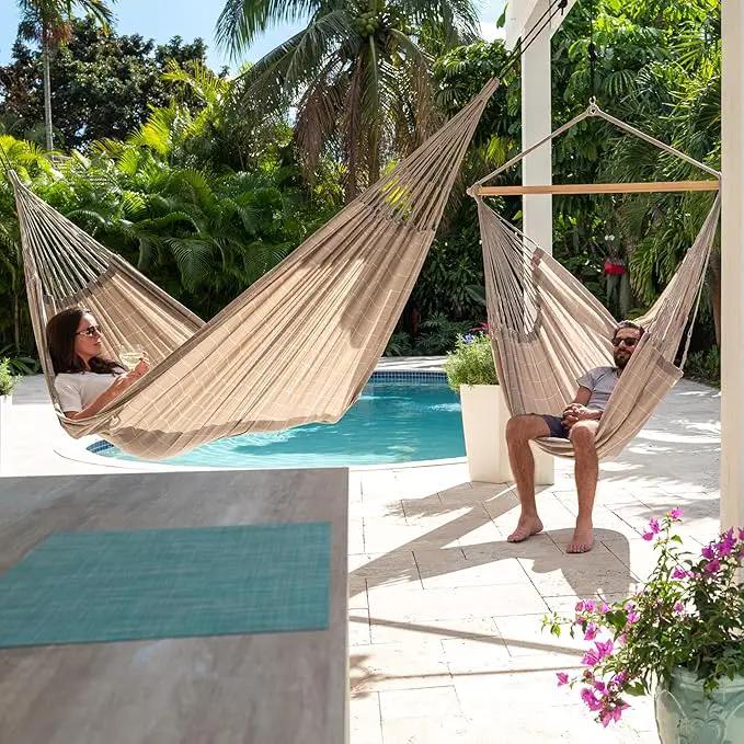 LA SIESTA® - XL King Domingo Hammock Swing Chair - Weather & Tear Resistant Hanging Hammock Chair - Indoor Outdoor Hammock Chair Swing - Hanging Chair for Patio Porch Bedroom - Max 355 Lbs, Almond by GreenHaven Gardens