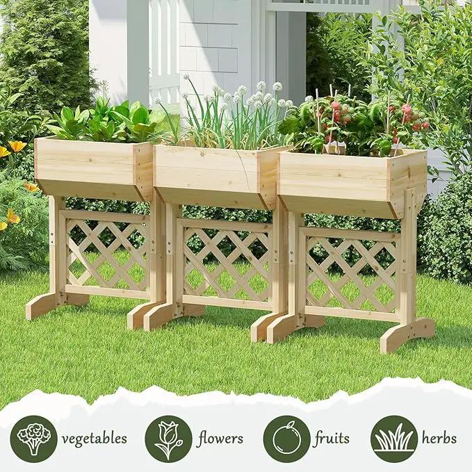 Raised Garden Bed, Standing Vertical Horticulture Planter Box for Backyard, Patio, Balcony, Planter for Flowers Herbs Vegetables for Indoor & Outdoo Decor with Trellis (Natural) by GreenHaven Gardens