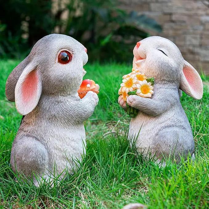 Solar Rabbit Garden Statues Outdoor Bunny Decor Resin Rabbit Figurine Holding Mushroom with LED Lights for Porch Patio Lawn Yard Christmas Housewarming Gardening Gifts for Mom Grandma by GreenHaven Gardens