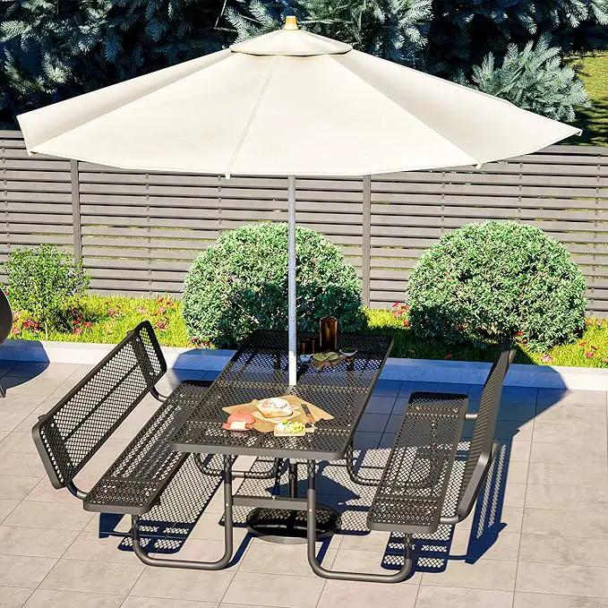 79'' Steel Rectangular Picnic Table for Outdoors, with backrest, Expanded, Lifetime Picnic Table with Umbrella Hole, Heavy Duty Sturdy Commercial Picnic Tables for Garden Courtyard BBQ, Black by GreenHaven Gardens