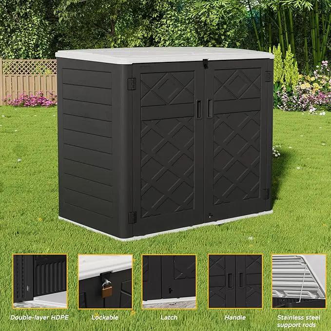 Resin Outdoor Storage Shed, 38 cu.ft Outdoor Storage Box Waterproof for Garden Tools, Patio Furniture, Trash Cans, Garage Storage, Lockable (Black) by GreenHaven Gardens