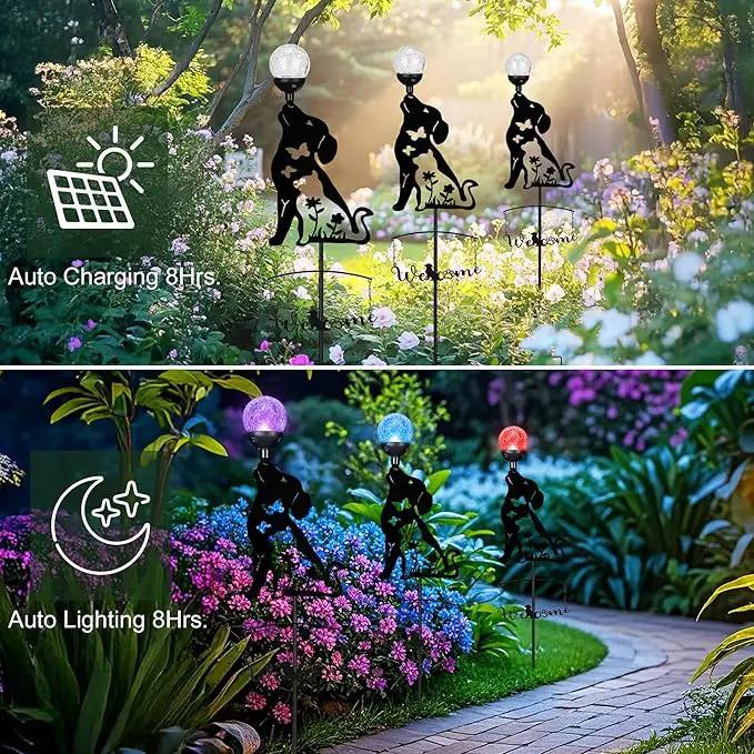 Solar Outdoor Garden Stakes with Crystal Ball Light Solar Metal Dog Statue Black Dog Patio Garden Decorative Stakes with Solar Lantern Christmas Birthday Gifts by GreenHaven Gardens