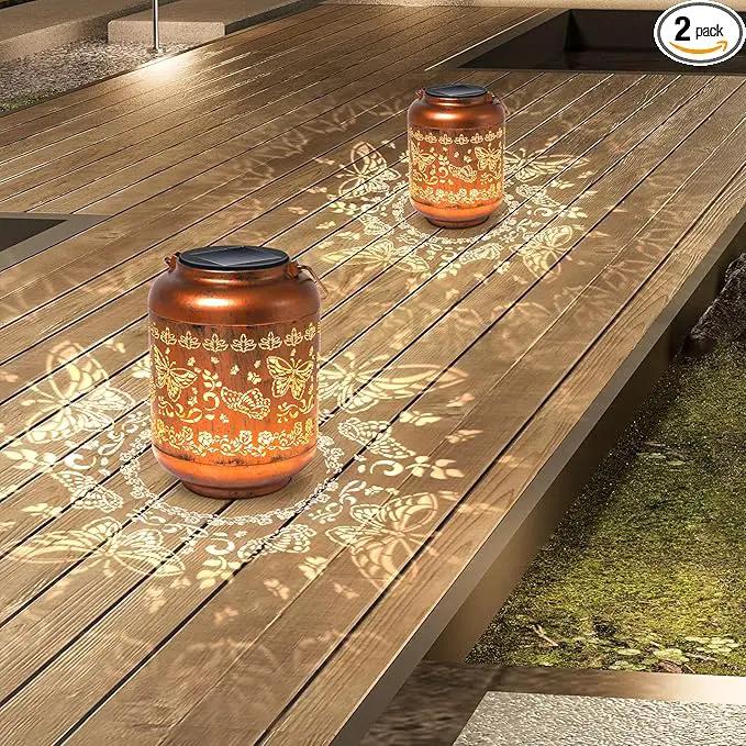 2Pack Butterfly Solar Lanterns Outdoor Hanging Waterproof Lanterns for Garden Decor Christmas Gifts for Women Mom Grandma Metal Solar Lights Decoration Outside for Yard, Patio,Pathway Landscape by GreenHaven Gardens