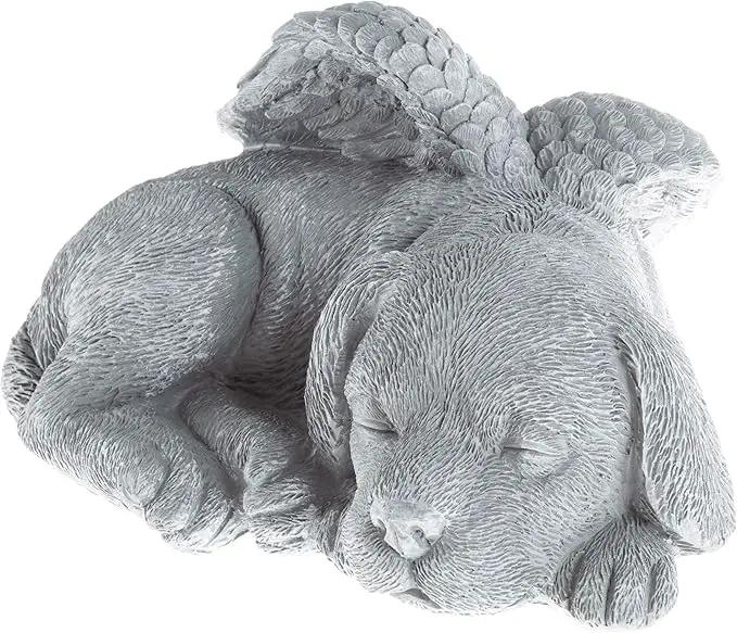 Pure Garden Sculpture Pet Memorial Statue, Sleeping Angel Dog, Stone Finish by GreenHaven Gardens