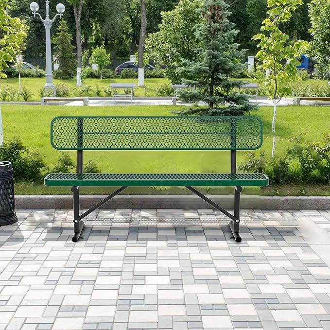 4/6/8 Feet Park Bench for Outside Heavy Duty Metal, Garden Benches Outdoor Bench with Backrest & Portable Frame, for Shopping Malls Stores Parks Patios Decks, Green by GreenHaven Gardens