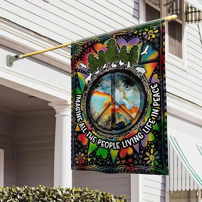 FLAGWIX All The People Living Life In Peace Hippie Flag - House Flag 30x40, Decorations For Home, Outside - Peace Sign, Boho, Hippie Decor, Double Sided, Heavy Duty Canvas Flag Indoor Outdoor by GreenHaven Gardens
