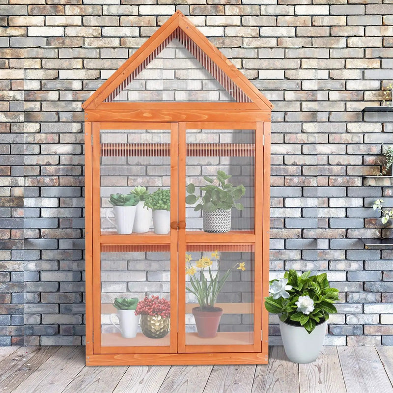 MCombo Greenhouse Cold Frame Wooden Garden Raised Flower Planter Shelf with Hard Translucent PC Protection, 0800 (Orange) by GreenHaven Gardens
