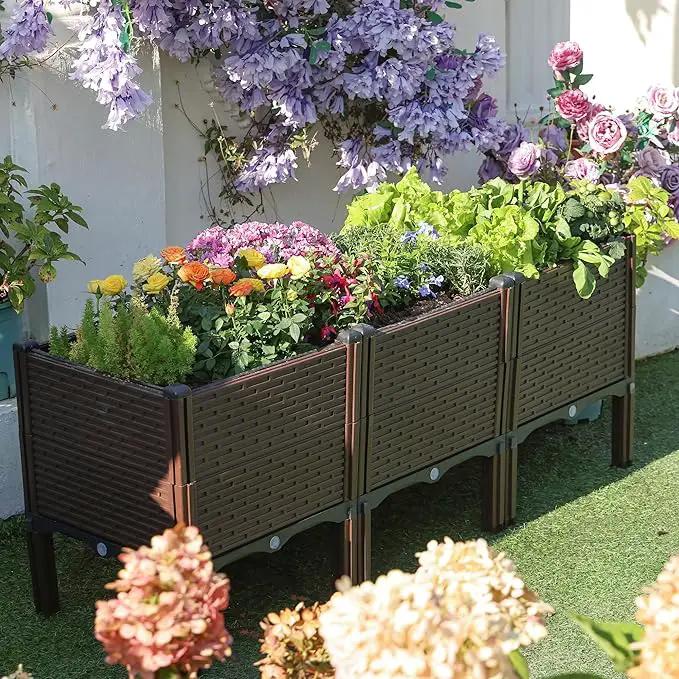 47x15x19in Raised Garden Beds Outdoor, Polypropylene Elevated Planter Boxes Outdoor for Vegetables, Flowers, Herbs, Garden Box with Drain Outlet, Heat and Frost Resistance Planters, 330lb Capacity by GreenHaven Gardens