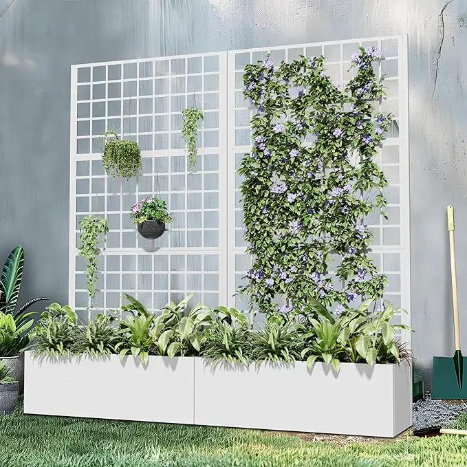 Casaphoria Metal Raised Garden Bed with Trellis and Wheels, 72"x35"x16" Planter Box for Climbing Plants, Vegetables & Vines, Features Drainage Holes and Privacy Screen (White-Square) by GreenHaven Gardens