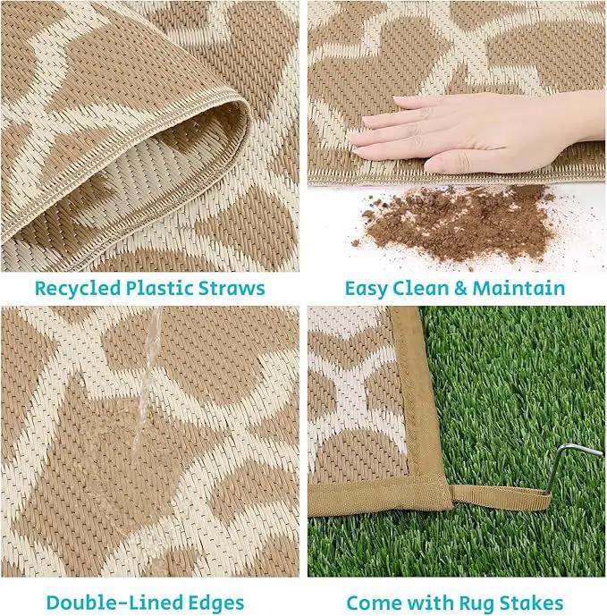 HEBE Outdoor Rug Waterproof 9x12, Plastic Straw Rug Camping Rug, Reversible Outdoor Patio Rugs RV Mat Clearance, Indoor Outside Floor Carpet for Porch,Deck,Camper,Balcony,Backyard by GreenHaven Gardens