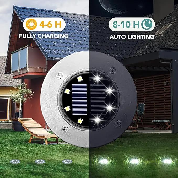 GIGALUMI 8 Pack Solar Ground Lights, 8 LED Solar Powered Disk Lights Outdoor Waterproof Garden Landscape Lighting for Yard Deck Lawn Patio Pathway Walkway (White) by GreenHaven Gardens