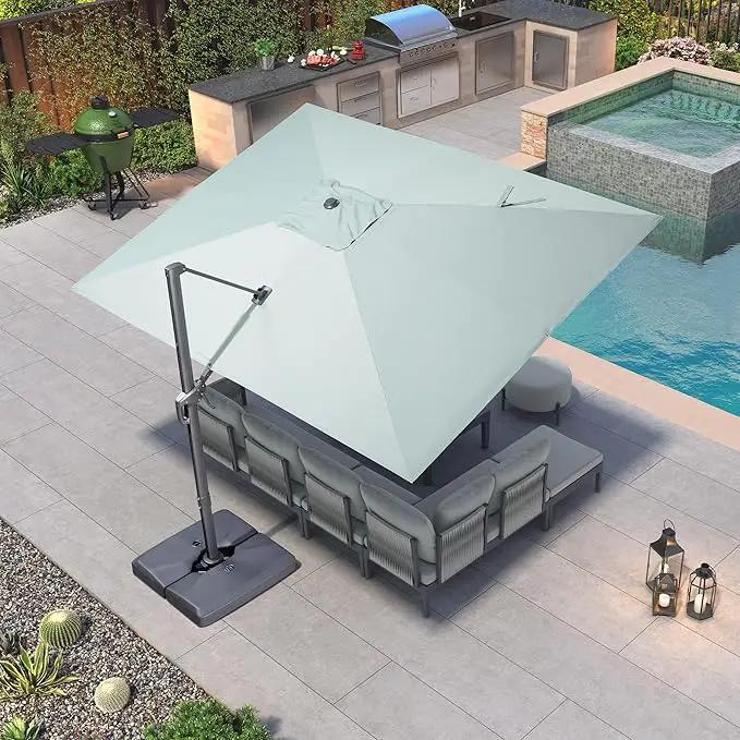 PURPLE LEAF 9' X 11.5' Rectangle Patio Umbrella Outdoor Large Aluminum Cantilever Umbrella with 3-Year Fade Resistance Recycled Fabric and 360-degree Rotation for Deck Pool Garden, Mint Green by GreenHaven Gardens