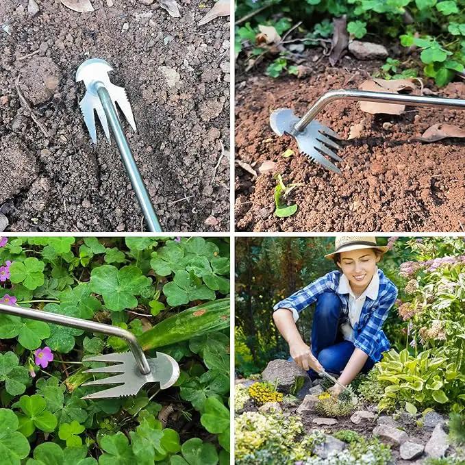 Amposei Weeding Artifact Uprooting Weeding Tool, Multifunctional Weeder, Hand Weeder Tool, Stand Up Weed Puller Tool with Handle for Garden Yard Farm Weed Removal (14in, Metal Rubber Handle) by GreenHaven Gardens