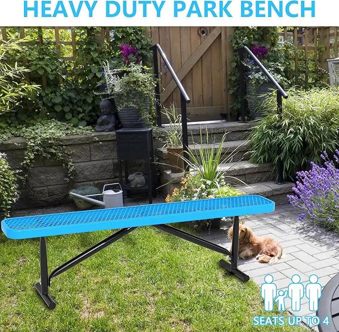 48" L Outdoor Steel Flat Bench, Heavy Duty Metal Park Bench for Outside, Expanded Metal, Commercial Benches Mesh Bench for Shopping Mall, Store, Lawn, Park, Patio, Deck, Garden (Blue, 6FT) by GreenHaven Gardens
