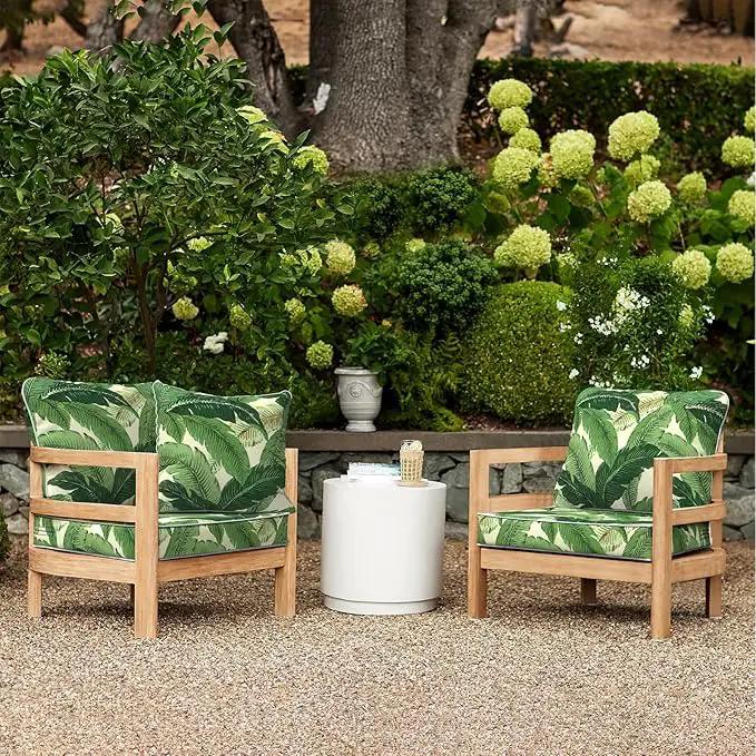 LVTXIII Outdoor Deep Seat Cushion 24"x24"x4" Patio Seat and Back Cushion Set Seasonal Chair Cushion for Dining Arm Chairs, Wicker Chairs and Garden Furniture Decoration, Swaying Palms Green by GreenHaven Gardens