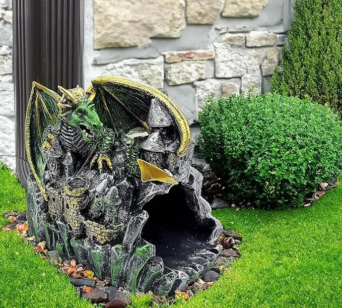 Magical Dragon Statue Gutter Downspout Extender, Garden Ornament, Decor Downspout Diverter, Perfect Rain Diverter for 3"x4" Downspouts, Eco-Friendly Resin, Perfect Outdoor Decor Gift by GreenHaven Gardens