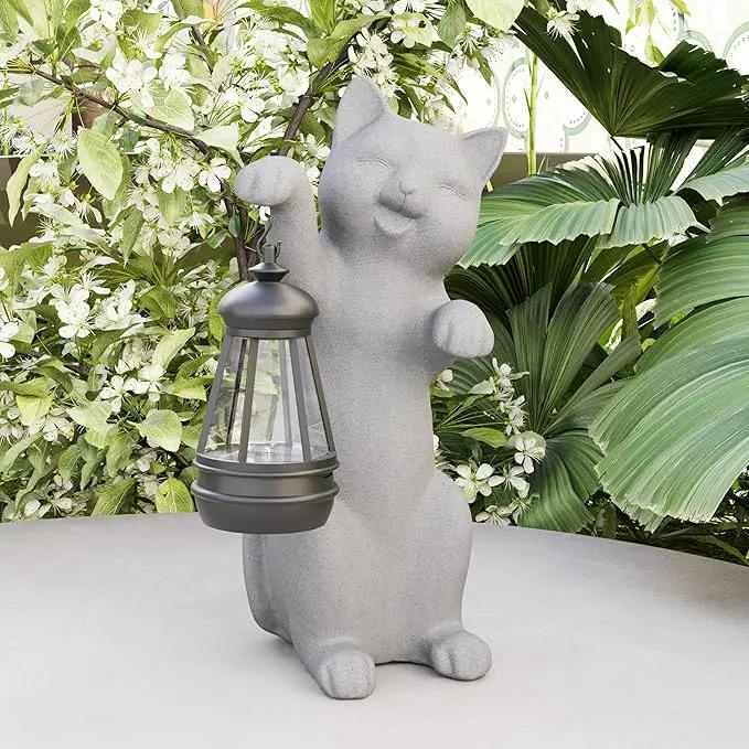 Solar Powered Garden Resin Statue Lights, 10 Inch Waterproof Outdoor Animal Cute Cat Figurine Lights, Suitable for Patios, Balconies, Lawns, Courtyards, Etc.(Hand) by GreenHaven Gardens