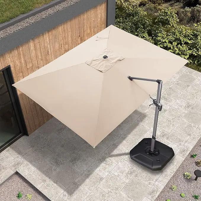 PURPLE LEAF 9' X 11.5' Patio Umbrella with Base Outdoor Cantilever Rectangle Umbrella Offset Umbrella with 360-degree Rotation for Garden Deck Pool Patio, Beige by GreenHaven Gardens
