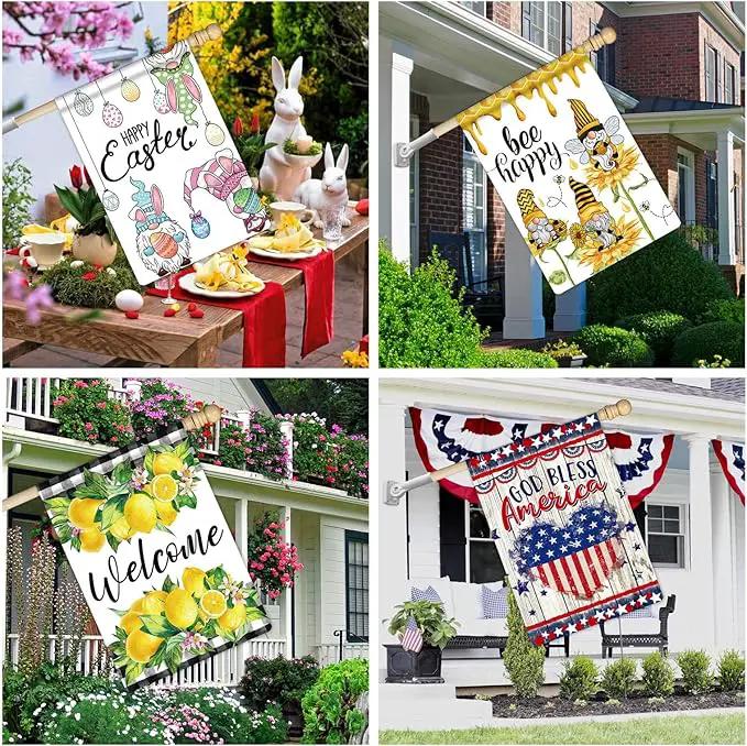 12 Pcs Seasonal House Flags 28x40 Double Sided Seasonal Large Garden Flags for All Seasons Set of 12 Spring Easter Valentine Halloween Christmas Holiday Yard Decoration, Welcome Outdoor Decor 28x40 In by GreenHaven Gardens