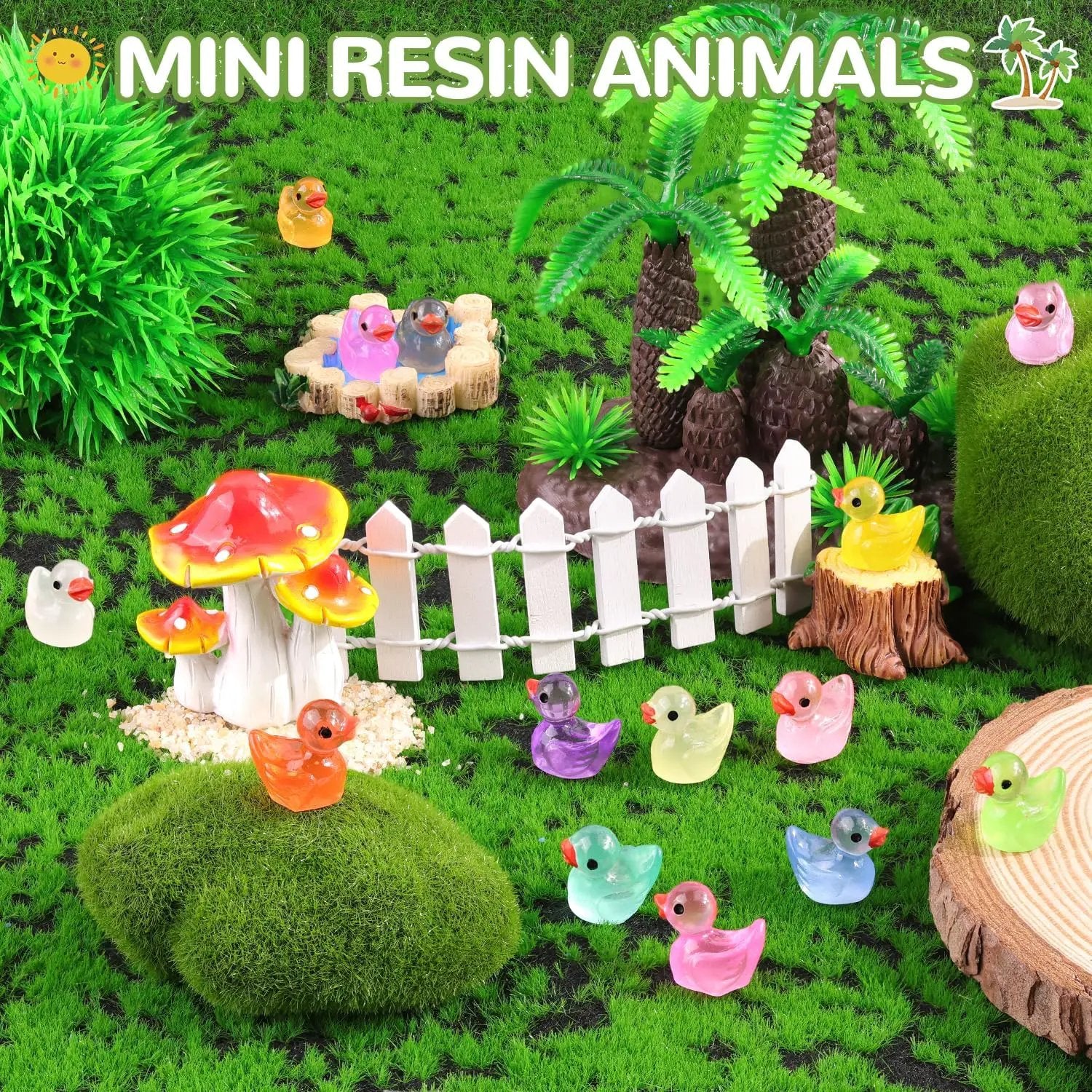 200PCS Mini Resin Animals Cute Tiny Ducks Glow in Dark,Miniature Duck Figures to Hide,Little Animal Toys Small Figurines Bulk for Topper Desk Garden Dollhouse Landscape Ornaments DIY Crafts & Decor by GreenHaven Gardens