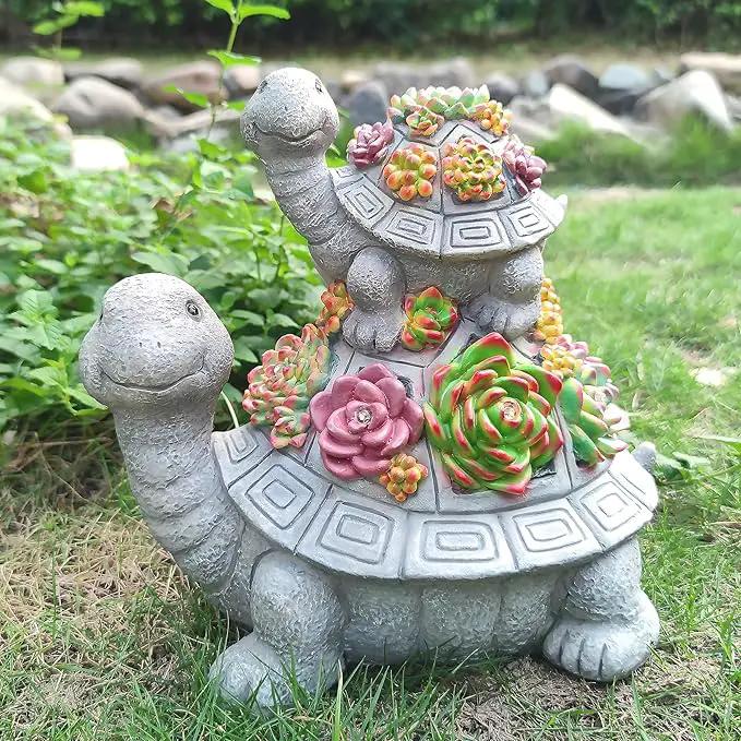 Large Turtle Solar Garden Outdoor Statues with Succulent and 6 LED Lights,Outside Solar Turtle Decor Art for Lawn,Yard, Balcony Ornament, to Give by GreenHaven Gardens