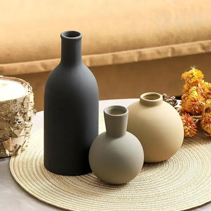 Ceramic Vase Set of 3, Flower Decorative Vases Home Decor Boho Neutral Modern Pottery Pampas Vases for Centerpiece Bouquet Table Mantel Entryway Bookshelf Living Room Bedroom Bathroom Kitchen by GreenHaven Gardens