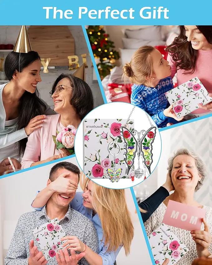 KY&BOSAM Butterfly Suncatcher Gifts for Mom for Windows Hangings I Love You Mom Pressed Flower Between Wings Glass Metal Engraved Charm Birthday Gifts for Women Mom Mother's Day Valentine's Christmas by GreenHaven Gardens