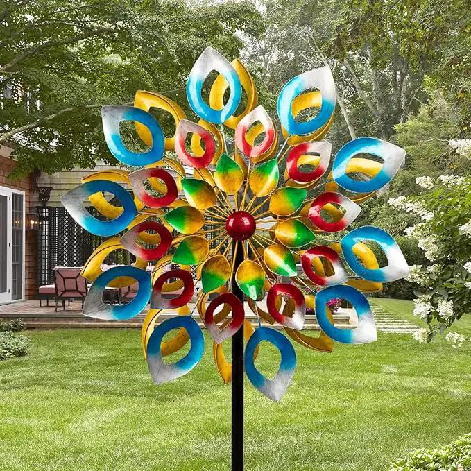 Wind Spinners, Large Metal Windmill 24" Dia 84" High, Outdoor Wind Sculpture & Spinners for Yard Garden Decor(Double Sided) by GreenHaven Gardens