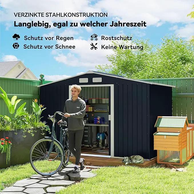 Outsunny 9' x 6' Outdoor Storage Shed, Garden Tool Metal Shed with Foundation Kit, Double Lockable Door, Air Vents and Sloping Roof, for Backyard, Patio, Lawn, Dark Gray by GreenHaven Gardens
