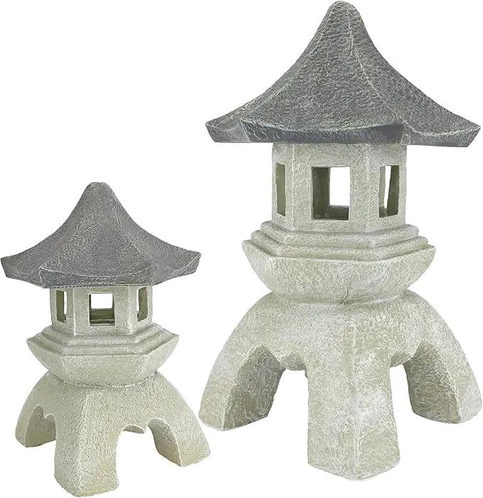 Design Toscano NG999870 Asian Decor Pagoda Lantern Outdoor Statue, Large and Medium, Two-tone stone by GreenHaven Gardens