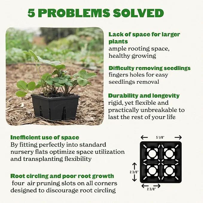 Epic Gardening Reusable Seed Starter Tray - 4 Cell 3"/8 Seedling Starter Trays - Easy Watering, Indoor Greenhouse, Plant Starter, Gardener-Friendly for Seedlings | UV-Treated & BPA-Free - Black by GreenHaven Gardens