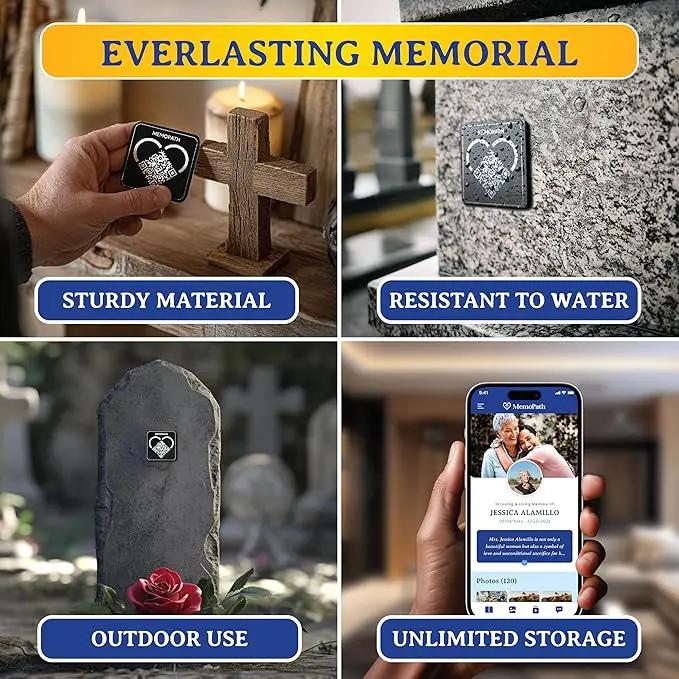 3 pcs QR Memorial Plaque and Memorial Webpage - Cemetery Plaques for Grave, Cemetery Qr Code, Memorial Qr Code for Headstone, Memorial Plaques, Memorial Gifts for Loss of Loved One by GreenHaven Gardens