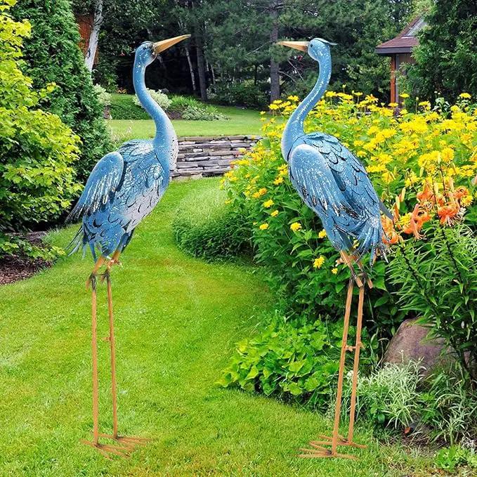 Nacome Large Standing Blue Metal Crane Garden Statue: Indoor Outdoor Heron Animal Sculpture for Patio Backyard Porch Yard Bird Art Lawn Decor - 36.6inch Gifts for Grandma Mom by GreenHaven Gardens