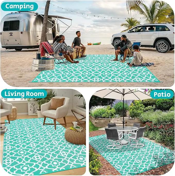 HEBE Outdoor Rug Waterproof 6x9, Reversible Plastic Straw Rug RV Camping Rug, Indoor Outdoor Patio Mat Clearance, Outside Carpet for Porch,Deck,Camper,Balcony,Backyard,Picnic by GreenHaven Gardens
