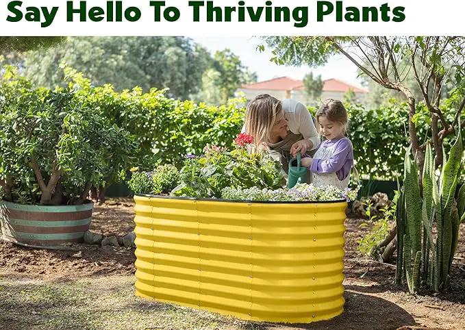 Galvanized Raised Garden Beds Outdoor // 4×2×2 ft Planter Raised Beds for Gardening, Vegetables, Flowers // Large Metal Garden Box (Yellow) // Patented Tool-Free Design by GreenHaven Gardens
