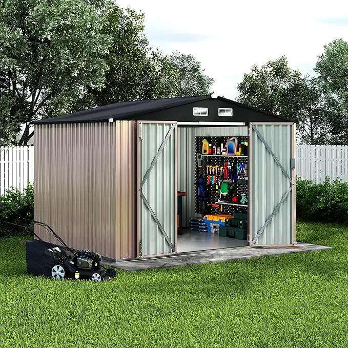 8x10 FT Metal Storage Sheds Outdoor with Floor, Metal Yard Sheds Garden Shed Kit, MetalTool Shed with Lockable Door, Metals UtilitySheds Buildings with Air Vent for Backyard Garden Patio Lawn by GreenHaven Gardens