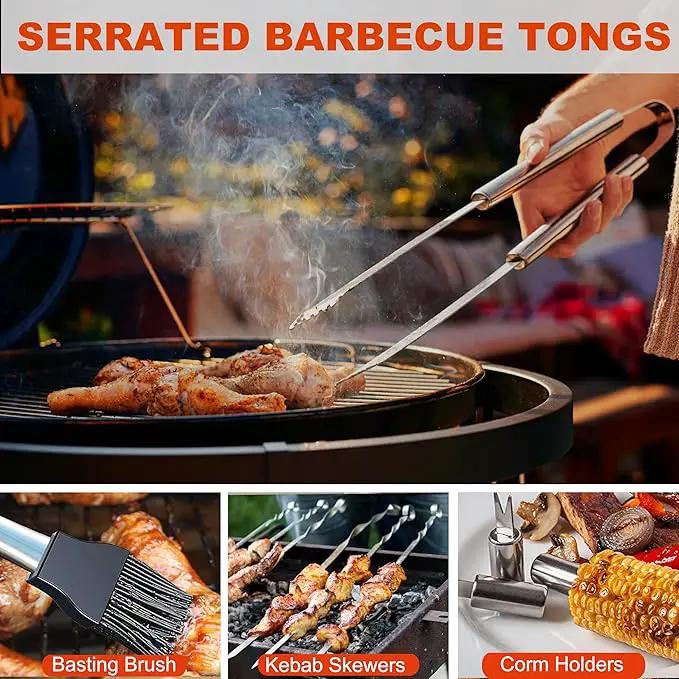 Grilljoy BBQ Accessories Grill Tools Set - 22PCS Stainless Steel Barbecue Grill Accessories for Outdoor Grill with Black Aluminum Case - Grilling Gifts for Men Dad -Grill Tools Kit by GreenHaven Gardens